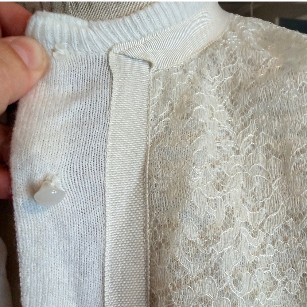 Vintage 1950s Jane Irwill Cream Lace Knit Cardigan Sweater Button Front‎ - M - Picture 4 of 4